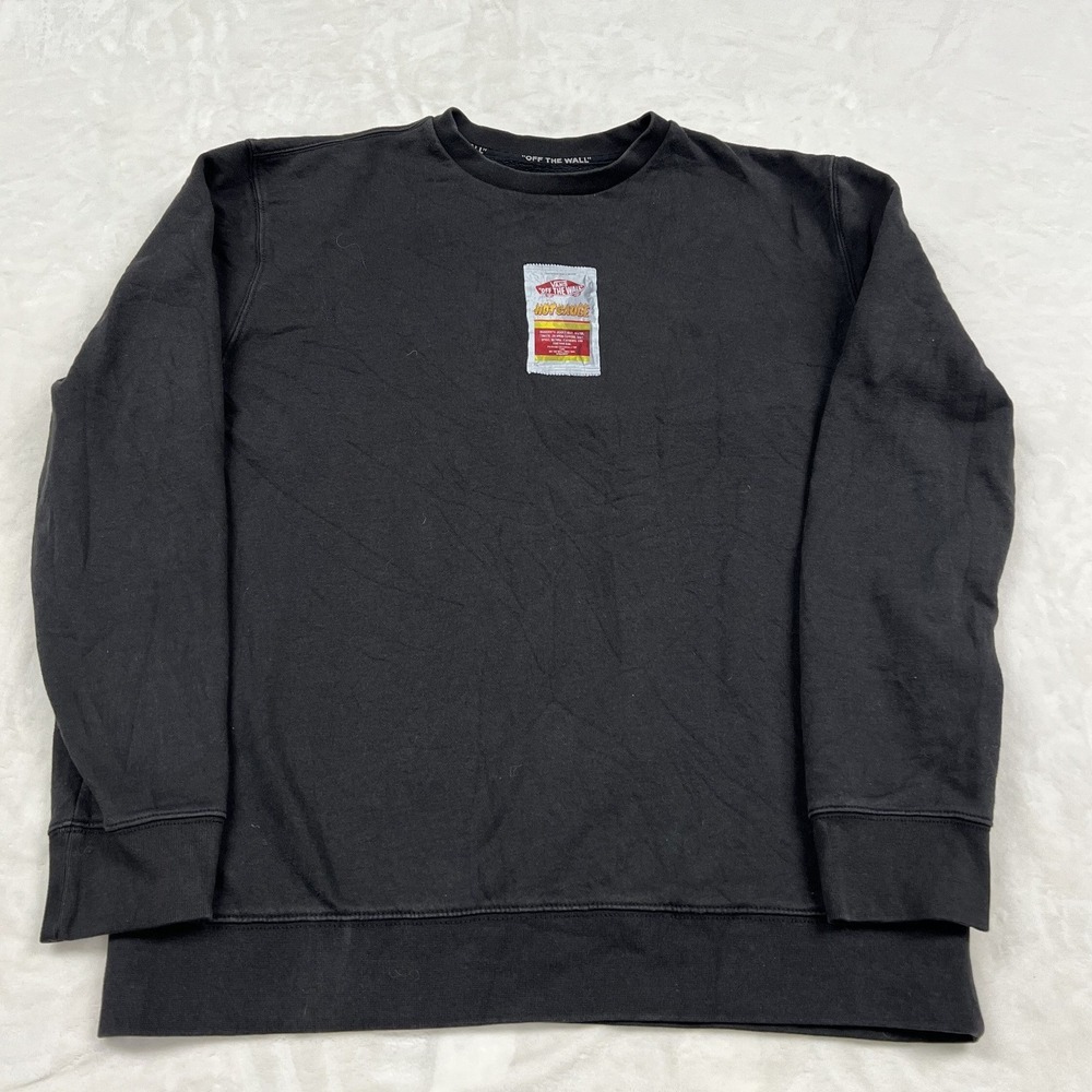 Vans Sweatshirt Mens XL Black Hot Sauce Packet Graphic Crewneck Pullover